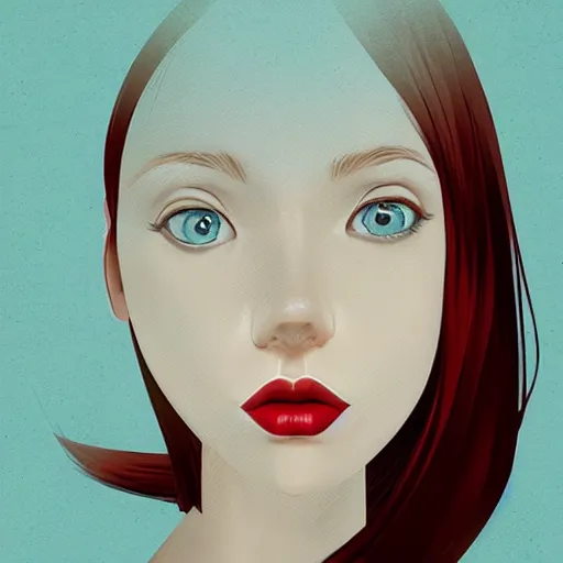 Image similar to girl with medium length red hair. brown eyes, thin face, red lips. centered median photoshop filter cutout vector behance hd jesper ejsing!