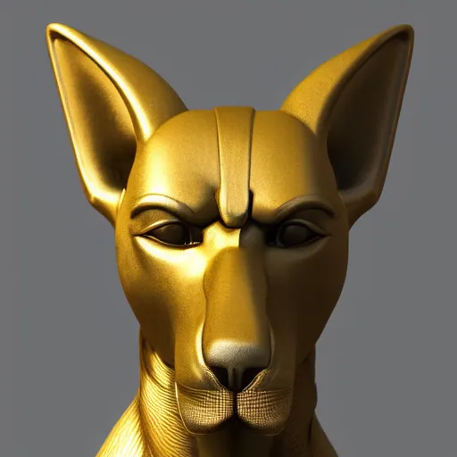 Image similar to anubis, nasus, digital model, head, detailed, beeple, art station, head, colored, perfect lines, symetric