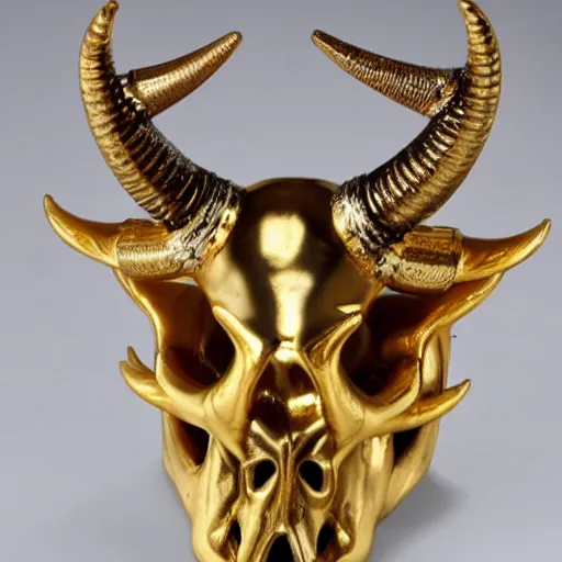 Image similar to horned bull skull : : artifact, made of gold and jewels : :