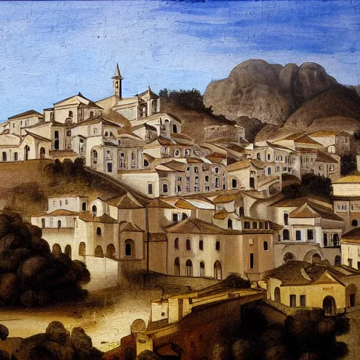 Prompt: oil painting of ronda city, by leonardo da vinci