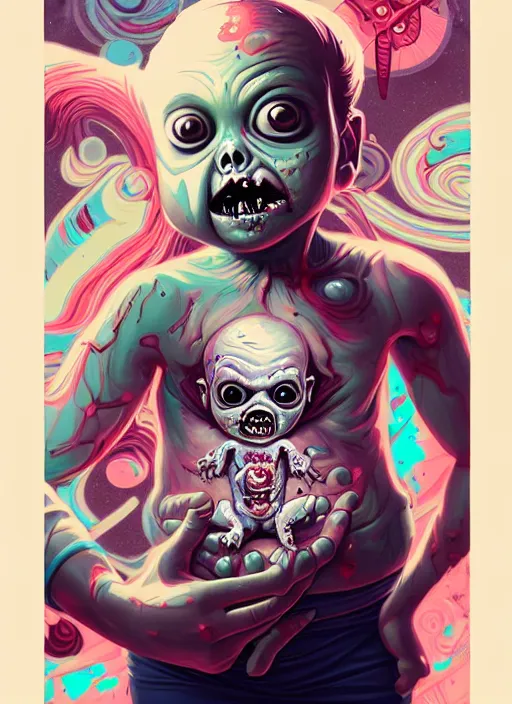 Image similar to a baby zombie in a pocket, tristan eaton, victo ngai, artgerm, rhads, ross draws