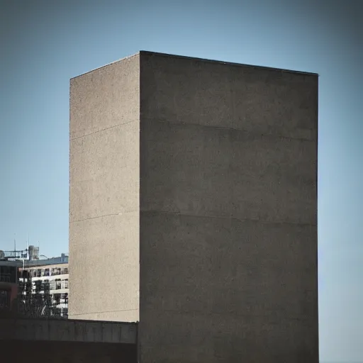 Prompt: Beautiful Photograph of a Brutalist socialist modernist Building, lowshot, mid-day