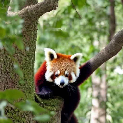 Prompt: a red panda in a tree