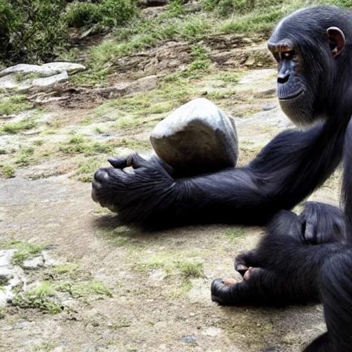 Prompt: The Rock killed by herd of pissed off chimpanzees holding spears