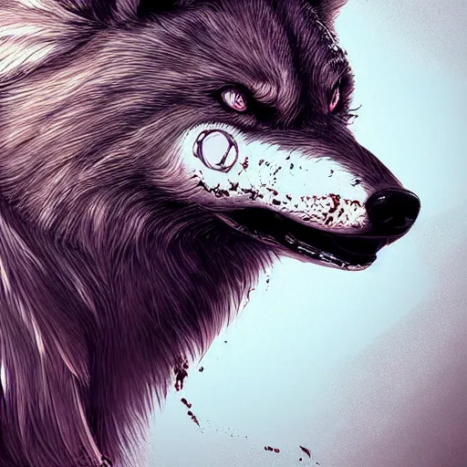 Image similar to alpha wolf head, scarred eye, head, digital art, highly detailed, artstation