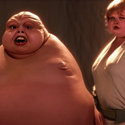 Prompt: young karen fisher as jabba the hut in star wars, 8k resolution, full HD, cinematic lighting, award winning, anatomically correct