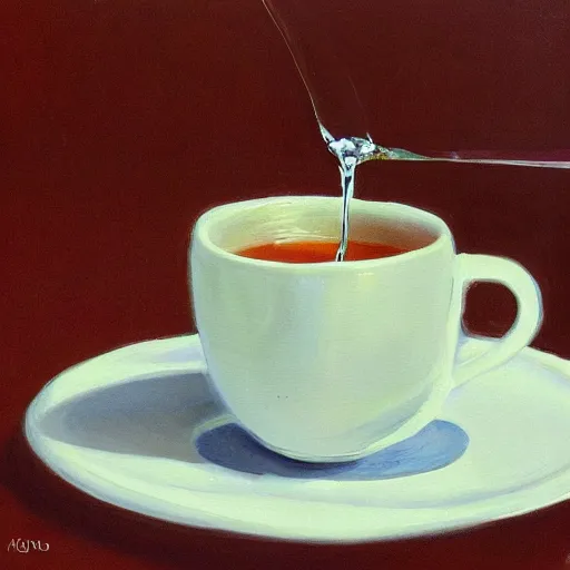 Image similar to a real fish is drinking from a cup of tea, photorealism