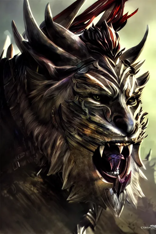 Image similar to Charr of Guild Wars 2, concept art, close-up, digital art, hyper-realistic, highly detailed