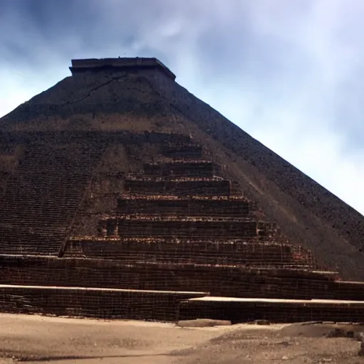 Prompt: Aztec pyramid, during an eclipse, with fires raging around