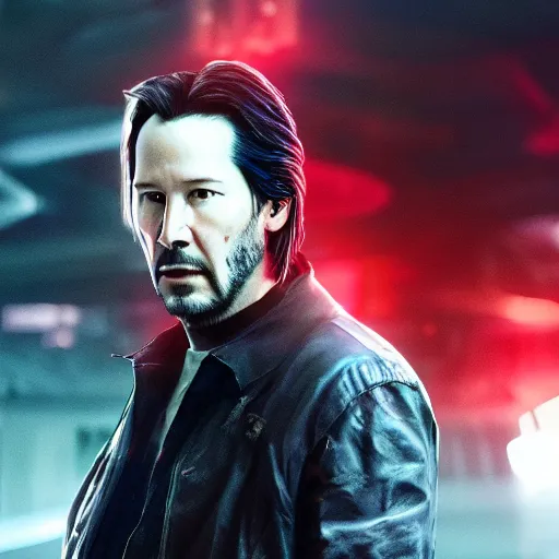 Image similar to keanu reeves in blood space, full hd, octane render, unreal engine 5