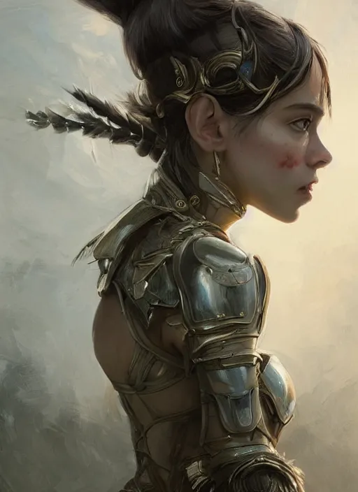 Image similar to a professional portrait of a beautiful young female, clothed in ethereal battle armor, olive skin, long dark hair, beautiful bone structure, symmetrical facial features, intricate, elegant, digital painting, concept art, smooth, sharp focus, finely detailed, illustration, from Valerian and the City of a Thousand Planets, in the style of Ruan Jia and Mandy Jurgens and Artgerm and Greg Rutkowski and William-Adolphe Bouguerea