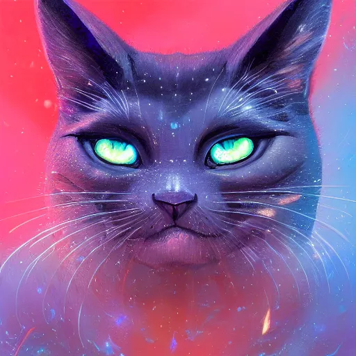 Image similar to A space realistic cat with big and cute eyes, fine-face, realistic shaded perfect face, fine details. realistic shaded lighting poster by Ilya Kuvshinov katsuhiro otomo ghost-in-the-shell, magali villeneuve, artgerm, Jeremy Lipkin and Michael Garmash, Rob Rey and Kentarõ Miura style, trending on art station