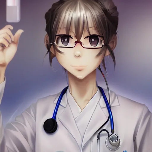 Image similar to portrait of greedy medical technician, anime fantasy illustration by tomoyuki yamasaki, kyoto studio, madhouse, ufotable, trending on artstation