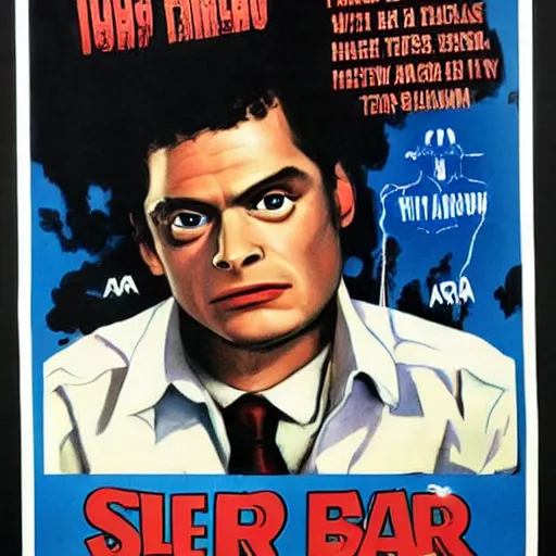 Image similar to 1980 movie poster of a slasher movie featuring Ben Shapiro