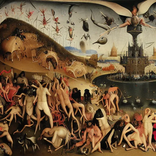 Prompt: A Lady Gaga concert. Style of Hieronymus Bosch. High resolution. Highly detailed. Art station. 8k