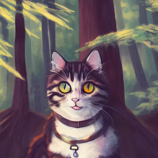 Prompt: a portrait of a cat in the forest, trending on artstation, trending on furaffinity, digital art, by kawacy, anime, furry art, warm light, backlighting, cartoon, concept art