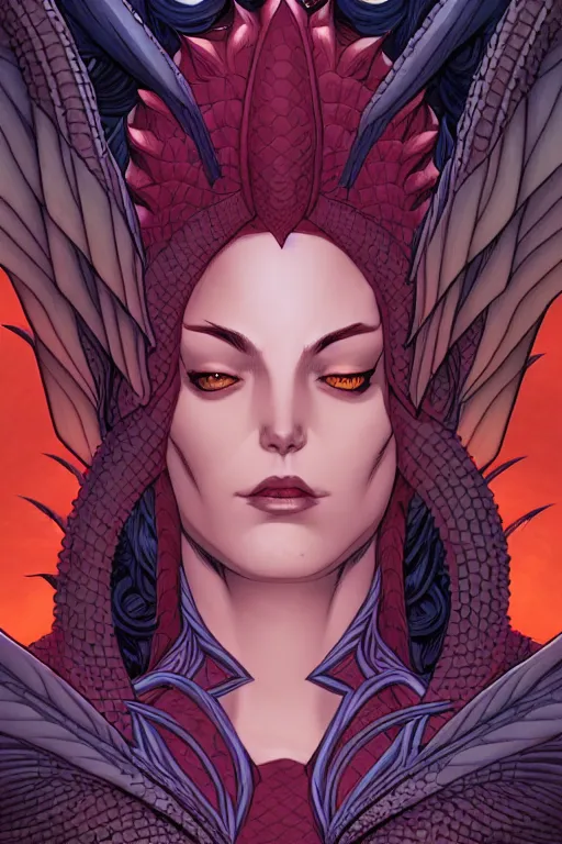 Prompt: comic cover art of tiamat, facing the viewer, high fantasy digital illustration, by jenny frison and sana takeda, intricate details, stunning inking lines, flat colors, 4 k, hd, artstation