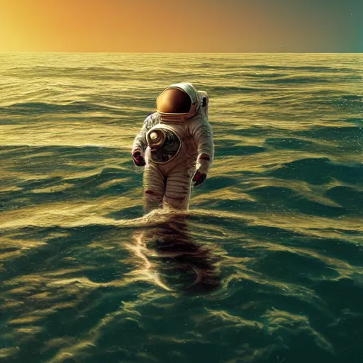 Prompt: astronaut in the ocean, hyperrealistic masterpiece, artstation, cgsociety, kodakchrome, golden ratio