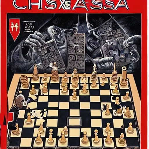 Image similar to video game box art of a commodore 6 4 game called chess ai vs man : kasparov's last stand, 4 k, highly detailed cover art.