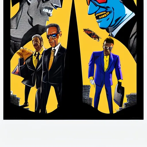 Image similar to batman versus gus fring, poster, movie poster, facing each other, side angle, imax, highly detailed, cel-shaded