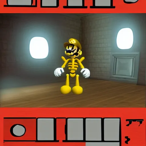 Image similar to A skeleton in the game Super Mario 64, Mario:0