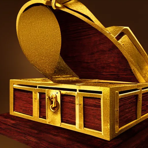 Prompt: Photo of a treasure chest filled with gold and golden accessory on an island, 8k, dramatic lighting, digital art