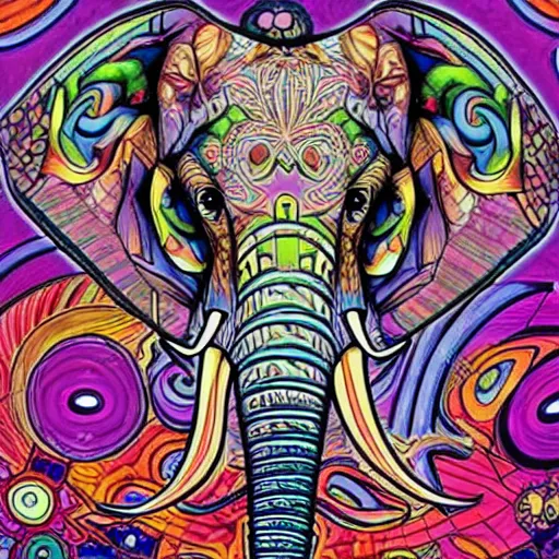 Prompt: elephant in a room, psychedelic art, anime style, highly detailed, LSD