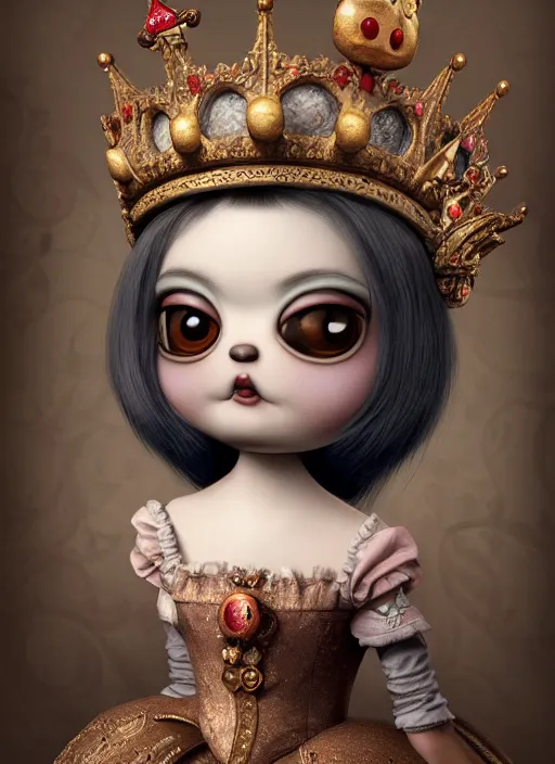 Prompt: highly detailed closeup, profile portrait of a tin toy goth anthro pug princess wearing a crown, unreal engine, nicoletta ceccoli, mark ryden, earl norem, lostfish, global illumination, detailed and intricate environment