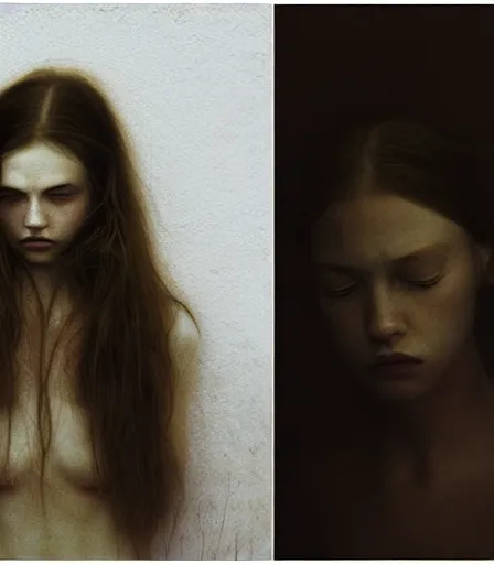 Image similar to a high quality, high detail, portrait photography of a beautiful girl by juan francisco casas and kyle thompson, zdzisław beksinski