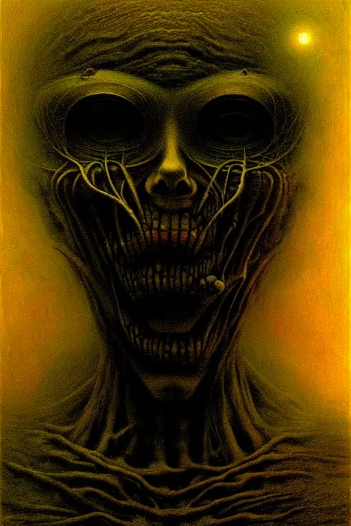 Image similar to portrait of a crazed, shadowy figure!!! in the middle of the universe!!! by h. r. giger, beksinski, digital art, artstation