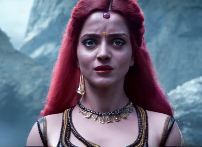 Image similar to film still of real life leela with ponytail in the new scifi movie, 4 k