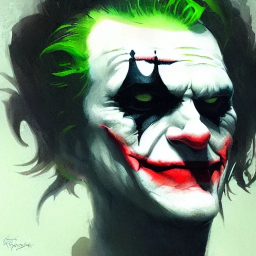 Image similar to joker, paint by greg rutkowski