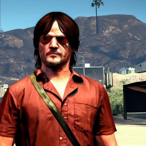 Image similar to Norman Reedus in a GTA V loading screen, screenshot