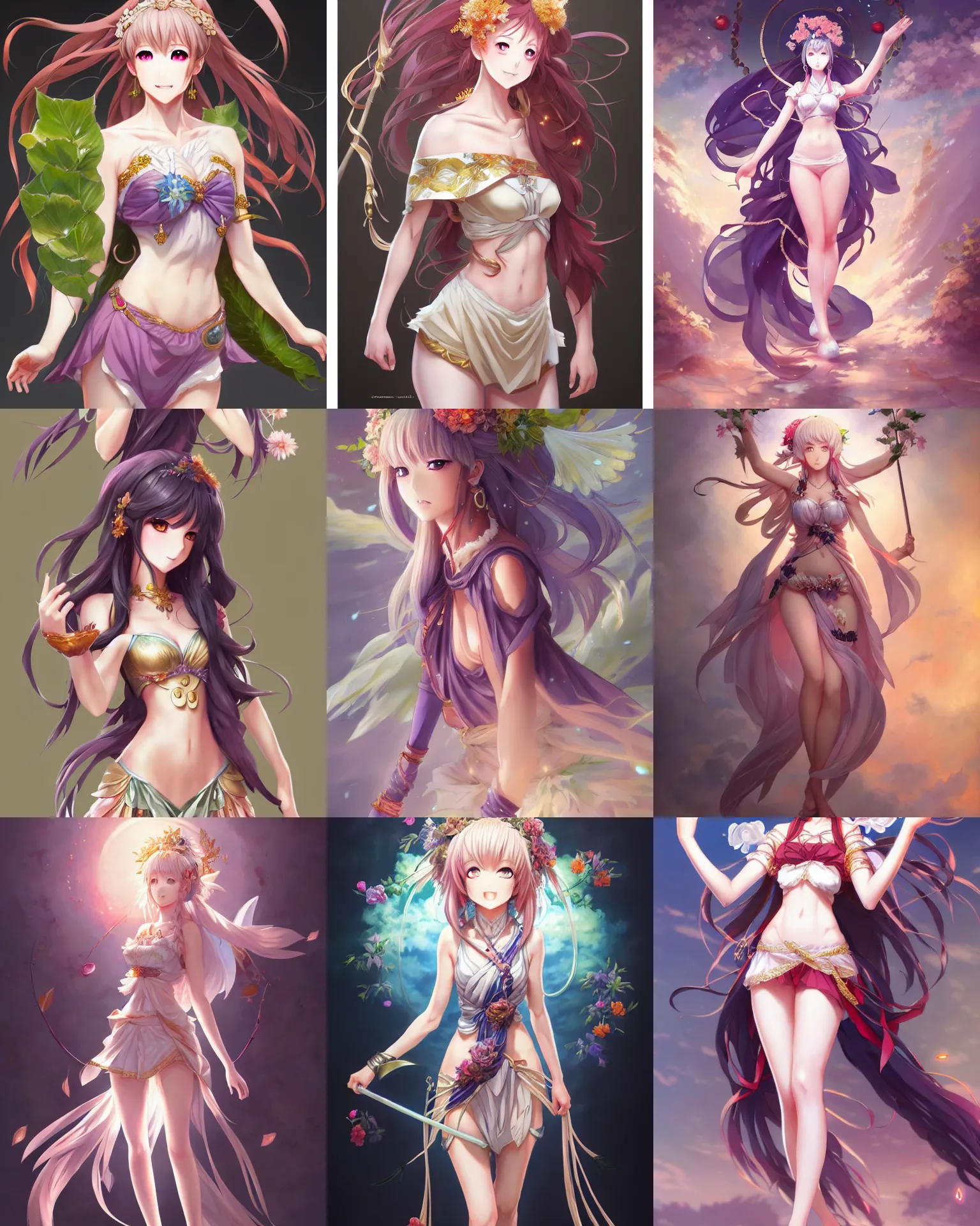 Prompt: Full-body character concept art of an anime Goddess of the Four Seasons || cute-fine-face, pretty face, realistic shaded Perfect face, fine details by Stanley Artgerm Lau, WLOP, Rossdraws, James Jean, Andrei Riabovitchev, Marc Simonetti, and Sakimichan, tranding on artstation