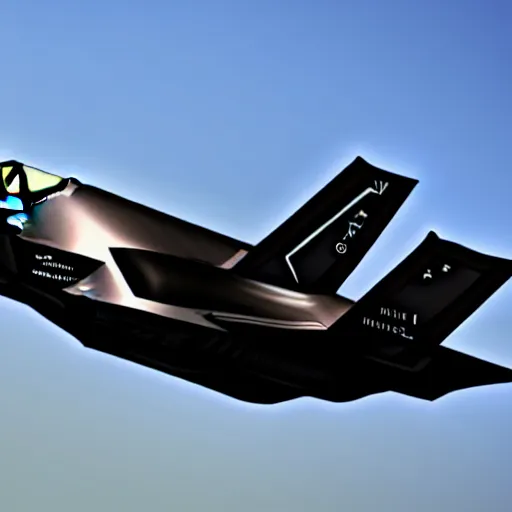 Image similar to The F-35 in the style of the Space Shuttle, black belly, white cloth top