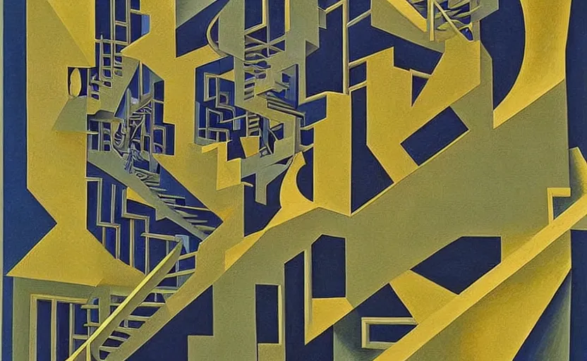 Image similar to twisted staircases. detailed abstract painting by josef albers, by mc escher, by raqib shaw, japanese popsurrealism,
