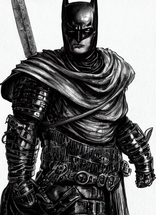 Image similar to portrait, medieval knight Batman, watercolor, dramatic lighting, cinematic, establishing shot, extremly high detail, foto realistic, cinematic lighting, pen and ink, intricate line drawings, by Yoshitaka Amano, Ruan Jia, Kentaro Miura, Artgerm, post processed, concept art, artstation, matte painting, style by eddie mendoza, raphael lacoste, alex ross