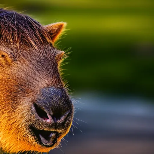 Image similar to cute capybara eating a nvidia gpu with cooling fans, chewing on a graphic card, wildlife photography, bokeh, sharp focus, 3 5 mm, taken by sony a 7 r, 4 k, award winning