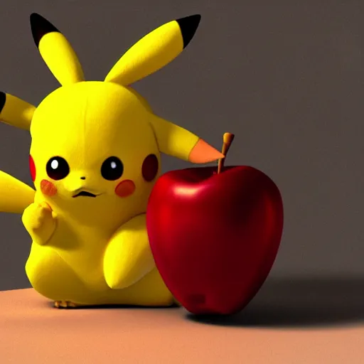 Prompt: high detailed soft 3 d render of pikachu eating an apple