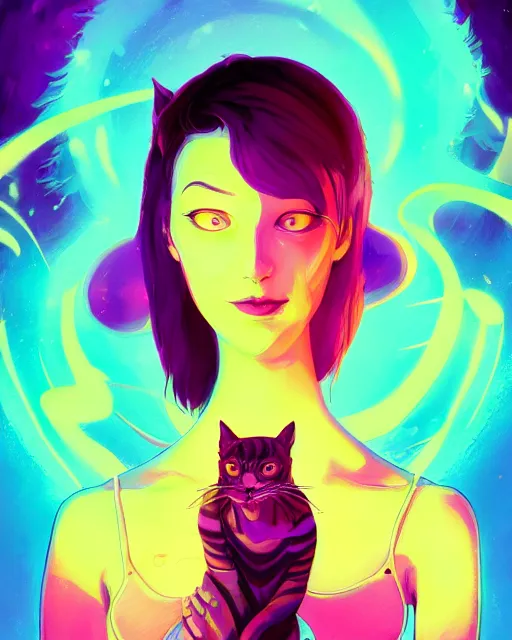 Prompt: lsd, acid trip, a beautiful woman with ( cat ) features, dramatic lighting, by lois van baarle, ross tran, greg rutkowski, ultra detailed colorful repeating fractals in the background by moebius, beeple, artstation