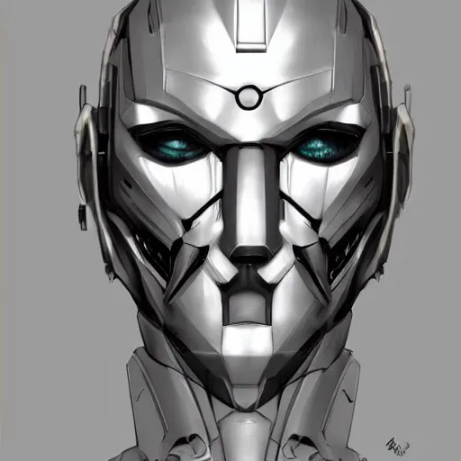 Image similar to a mech version of a face with nose piercing, no irises, very symmetrical face, highly detailed, by vitaly bulgarov, by yoji shinkawa, by hideo kojima, by joss nizzi, by ben procter, by steve jung, metal gear solid, transformers cinematic universe, conceptartworld, pinterest, artstation, unreal engine