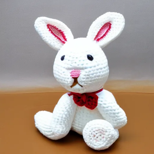 Image similar to cute crocheted plush toy of a white bunny