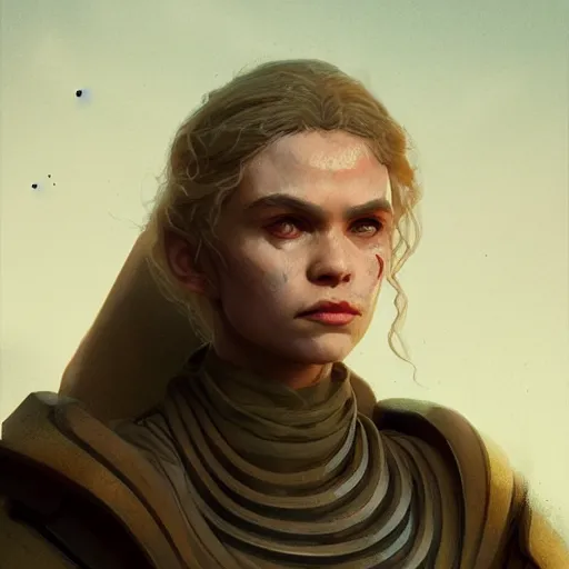 Image similar to Portrait of Grimes (Claire Boucher) in Dune 1984, illustrated by Greg Rutkowski, trending on artstation, artstationHQ, artstationHD, 4k, 8k