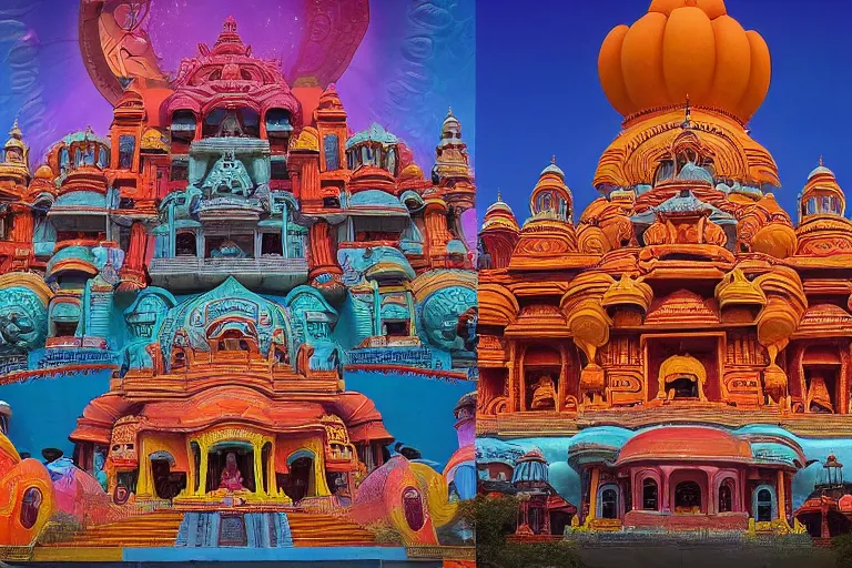 Image similar to high quality dreamscape! biomorphic new delhi, hanuman!! head building, kalighat, octane highly detailed, cinematic smooth, stephen shore & john j. park, soft morning light, wide shot, high angle, uhd 8 k, deep focus