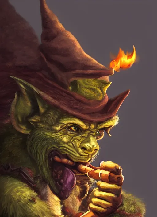 Prompt: dungeons & dragons illustration of furry goblin smoking a cigar, character portrait, unreal engine, hyper realism, realistic shading, cinematic composition, realistic render, octane render, detailed textures, photorealistic, wide shot