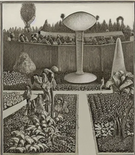 Prompt: a photo of god in the garden of eden by berne becher and hilla becher