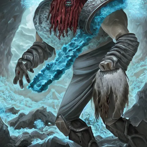 Image similar to Artwork by Nils Hamm of The Chitine King Hian the Demigod, master of Ice, and their hateful haunting of steam mephits and horrifying balors, who plan to take revenge on the party for a perceived wrong done to them long ago.