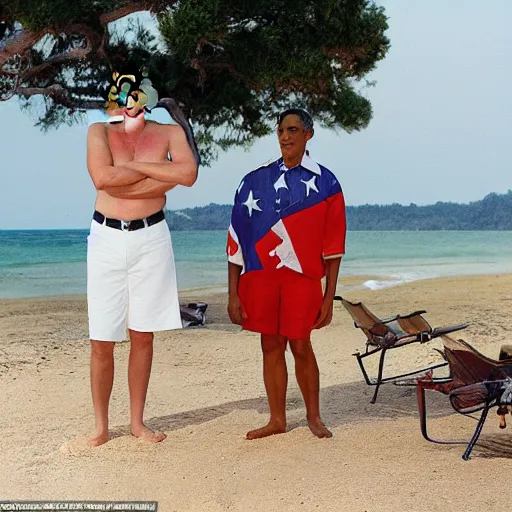 Prompt: nostalgic photographs from a summer that Donald Trump and Barack Obama spent vacationing together