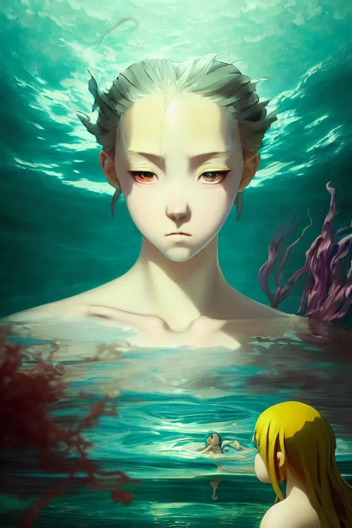 Prompt: baroque oil painting of key visual portrait concept art of anime mermaids in a underwater prison, brutalist, dark fantasy, rule of thirds golden ratio, fake detail, trending pixiv fanbox, acrylic palette knife, style of makoto shinkai studio ghibli genshin impact jamie wyeth james gilleard greg rutkowski chiho aoshima