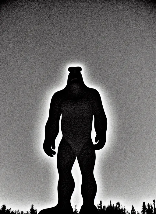 Prompt: bigfoot black and white portrait white sky in background